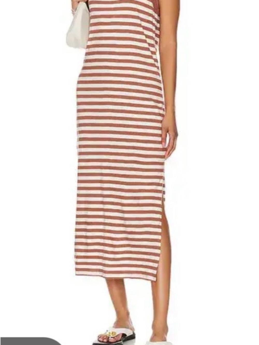 Striped Cream and Brown Maxi Skirt with Side Slit